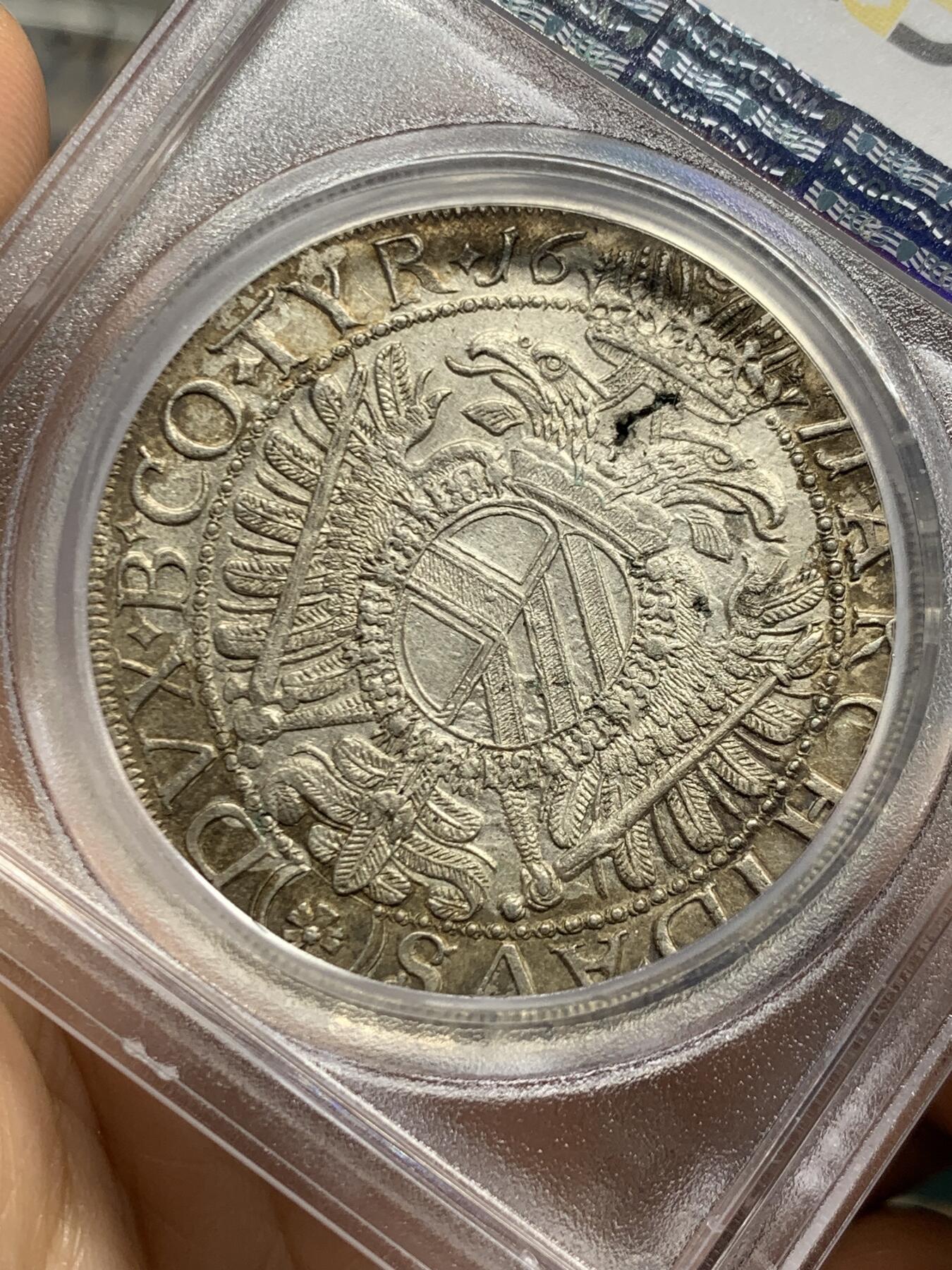 《竞宝斋》第467场 周日，周一 2场连拍 （全场包邮）欢迎送拍 唯一亚军分 PCGS AU58 神圣罗马帝国 1671年 利奥波德一世 猪嘴泰勒大银币 双面深打 这个时期的工艺有这个状态确实不易 加厚盒装