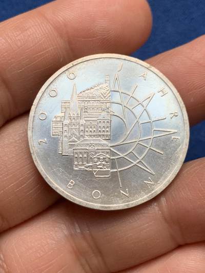 《竞宝斋》第467场 周日，周一 2场连拍 （全场包邮）欢迎送拍 - 德国1989年波恩市2000周年纪念10马克银币 625银 15.35克