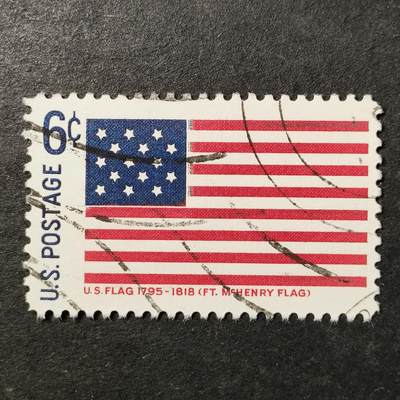 ↓君缘收藏752期☞钱币邮品↓无佣金、可寄存、满30元包邮  - 美国邮票，1968年国旗·麦克亨利堡旗帜(星条旗)邮票雕刻版