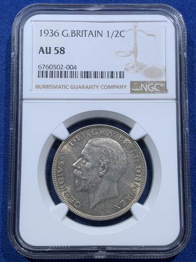 《竞宝斋》第467场 周日，周一 2场连拍 （全场包邮）欢迎送拍 - NGC AU58 英国1936年乔治五世半克朗银币