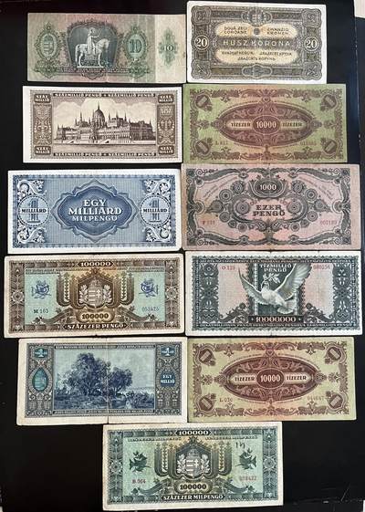 小福收藏拍卖第202期 流通品相裸钞 特惠场 本场全部为欧洲纸币【佣金仅收2% 不设最低佣金 全场包邮】 匈牙利纸币 1组11张