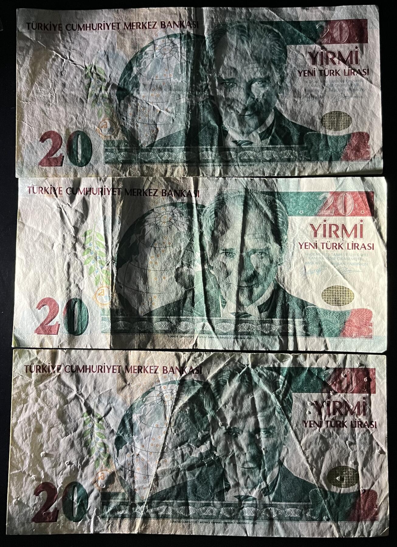 小福收藏拍卖第201期 流通品相裸钞 特惠场 本场拍卖美洲大洋洲非洲亚洲纸币【佣金仅收2% 不设最低佣金 全场包邮】 土耳其 2005年 20里拉 1组3张