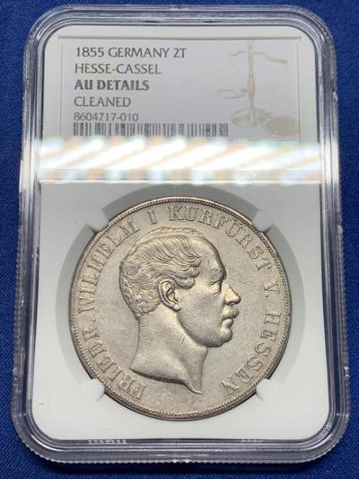 《竞宝斋》第467场 周日，周一 2场连拍 （全场包邮）欢迎送拍 - NGC AU 德国 1855年 黑森卡塞尔 2泰勒大银币 37克大窗帘 细节保存的很好