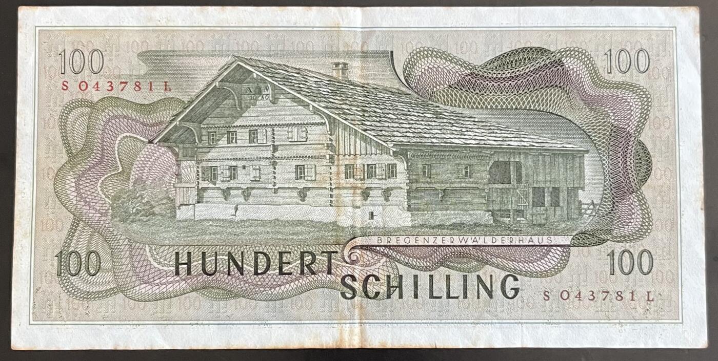 小福收藏拍卖第202期 流通品相裸钞 特惠场 本场全部为欧洲纸币【佣金仅收2% 不设最低佣金 全场包邮】 奥地利 1969年 100先令