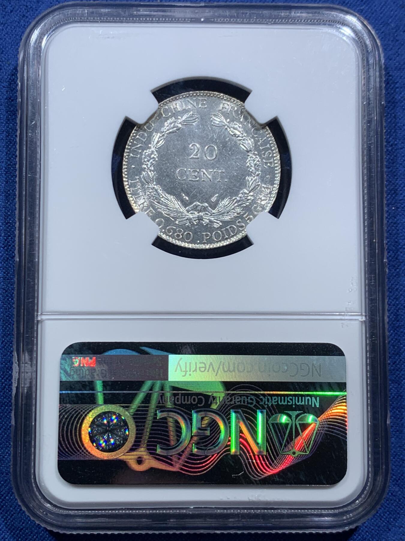 《竞宝斋》第467场 周日，周一 2场连拍 （全场包邮）欢迎送拍 NGC UNCD 法属印支1937年坐洋20分银币