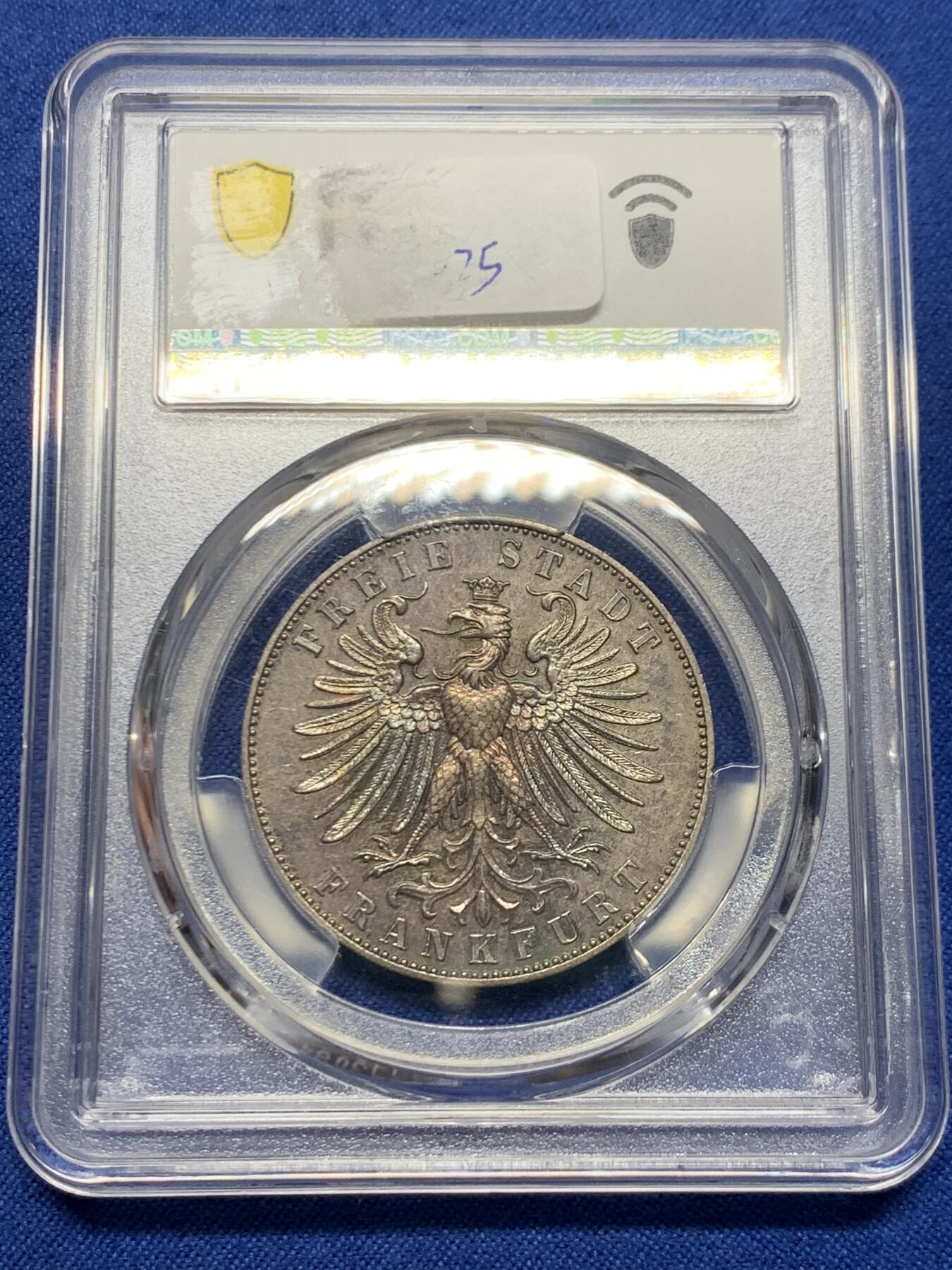 《竞宝斋》第467场 周日，周一 2场连拍 （全场包邮）欢迎送拍 PCGS MS62 德国1862年法兰克福射击节1泰勒银币，酱彩老包浆