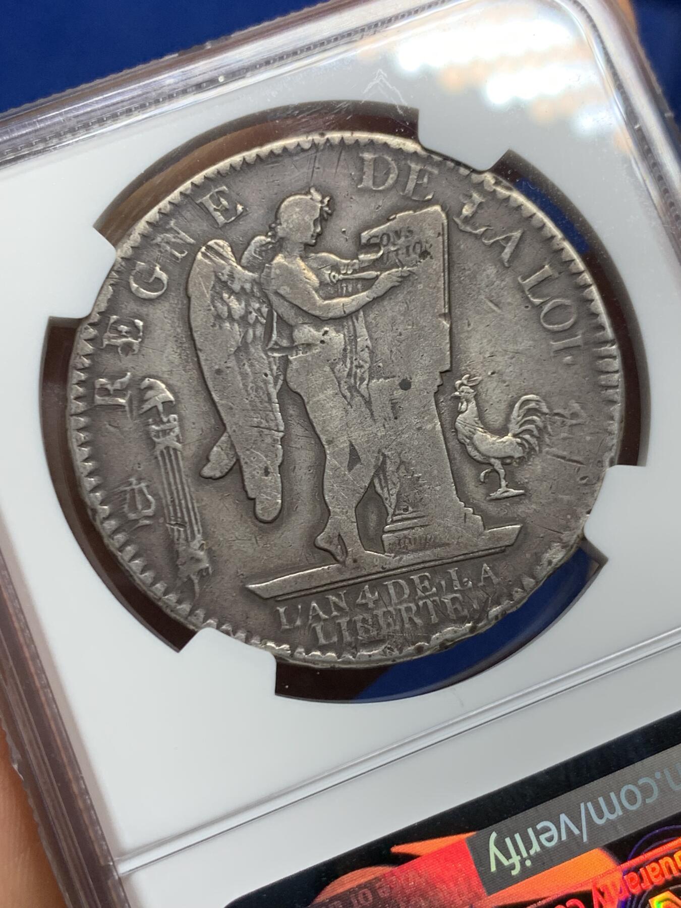 《竞宝斋》第467场 周日，周一 2场连拍 （全场包邮）欢迎送拍 NGC VF 法国1792年路易十六天使埃居 原味品 细节见图