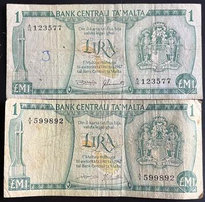 小福收藏拍卖第202期 流通品相裸钞 特惠场 本场全部为欧洲纸币【佣金仅收2% 不设最低佣金 全场包邮】 - 马耳他 1973年 1里拉  1组2张