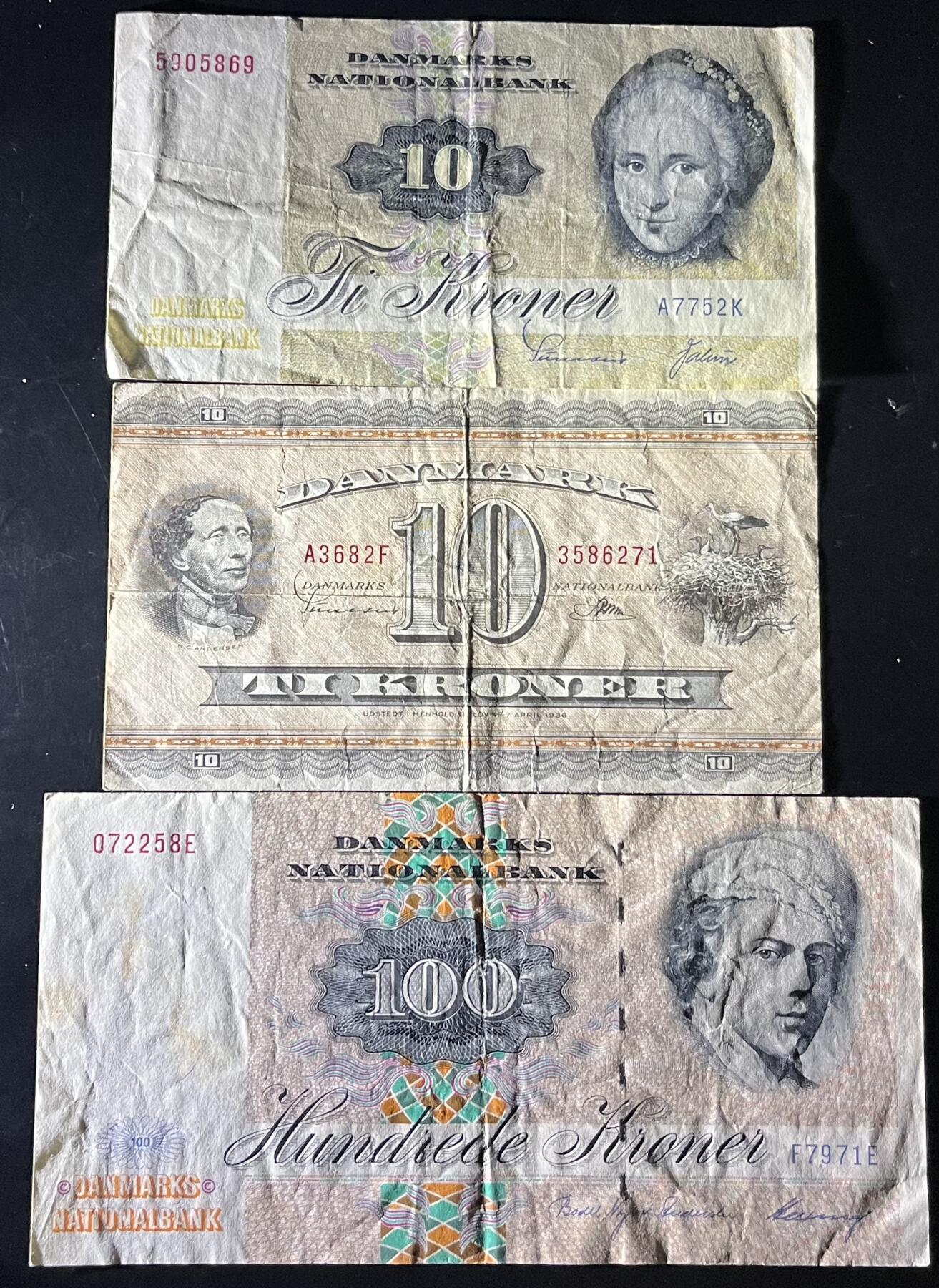 小福收藏拍卖第202期 流通品相裸钞 特惠场 本场全部为欧洲纸币【佣金仅收2% 不设最低佣金 全场包邮】 丹麦纸币 1组3张