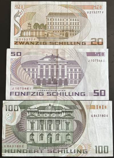 小福收藏拍卖第202期 流通品相裸钞 特惠场 本场全部为欧洲纸币【佣金仅收2% 不设最低佣金 全场包邮】 奥地利 20+50+100先令 1组3张
