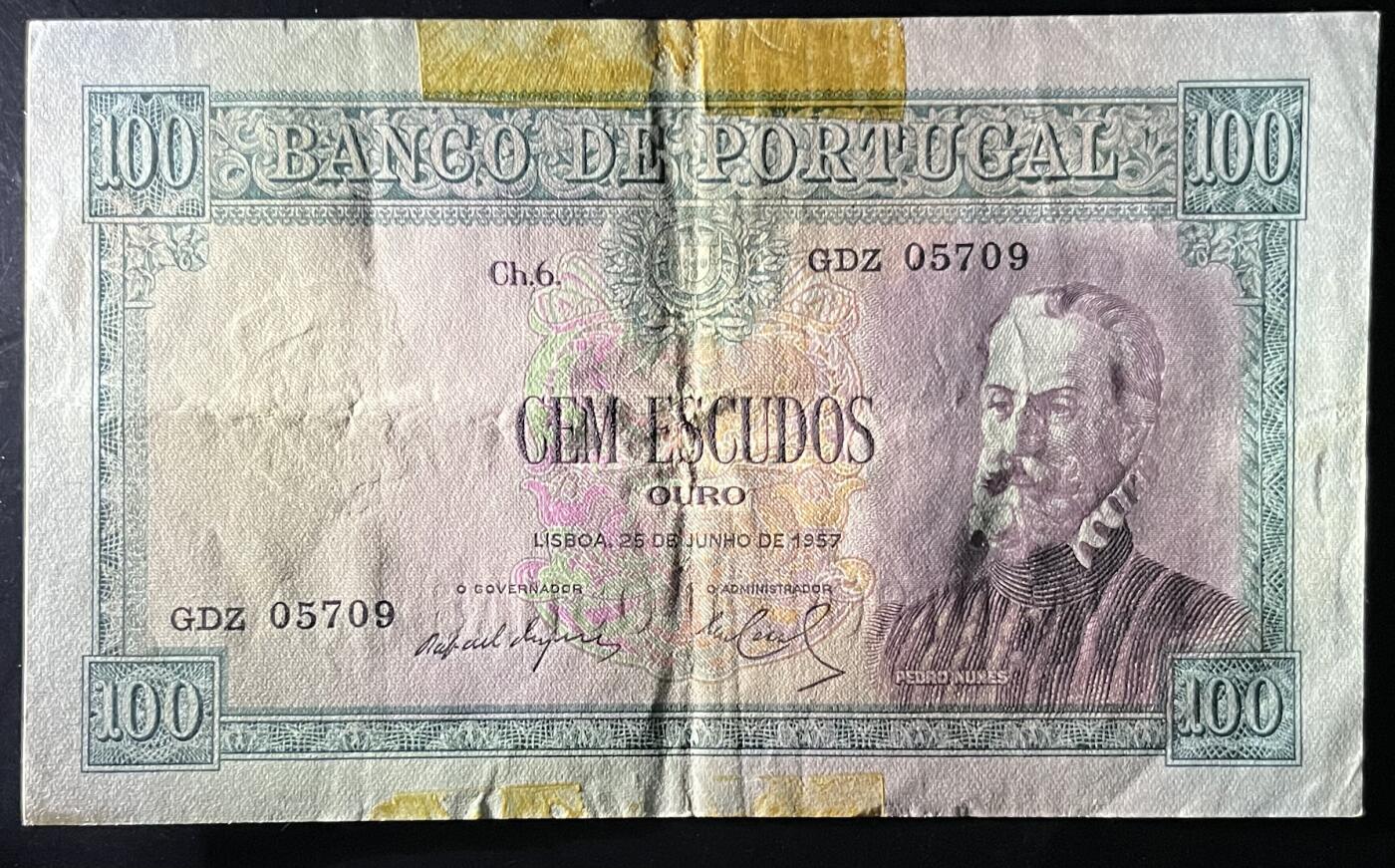 小福收藏拍卖第202期 流通品相裸钞 特惠场 本场全部为欧洲纸币【佣金仅收2% 不设最低佣金 全场包邮】 葡萄牙 1957年 100埃斯库多