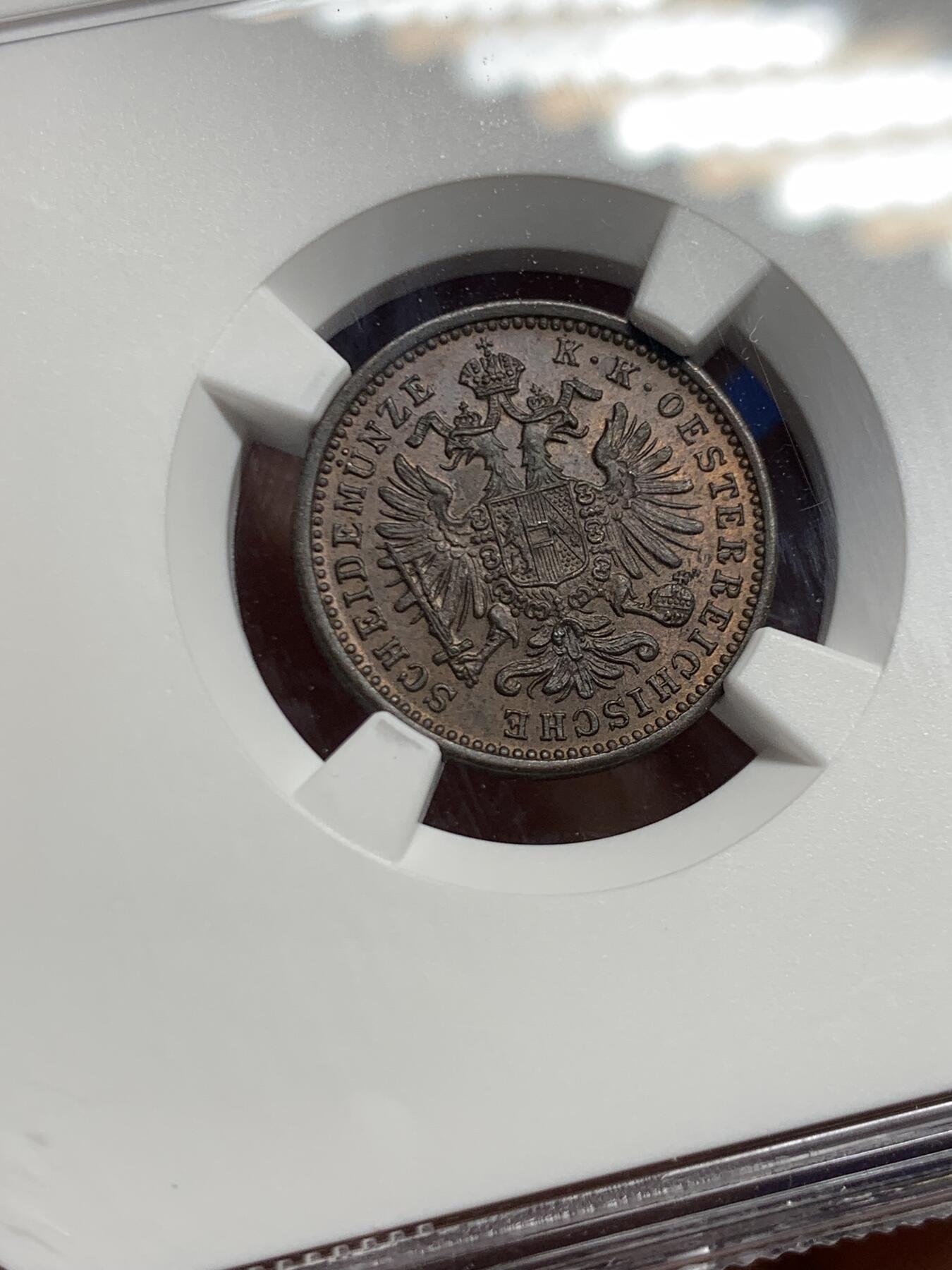 《竞宝斋》第467场 周日，周一 2场连拍 （全场包邮）欢迎送拍 NGC MS62BN 奥地利1891年1K铜币