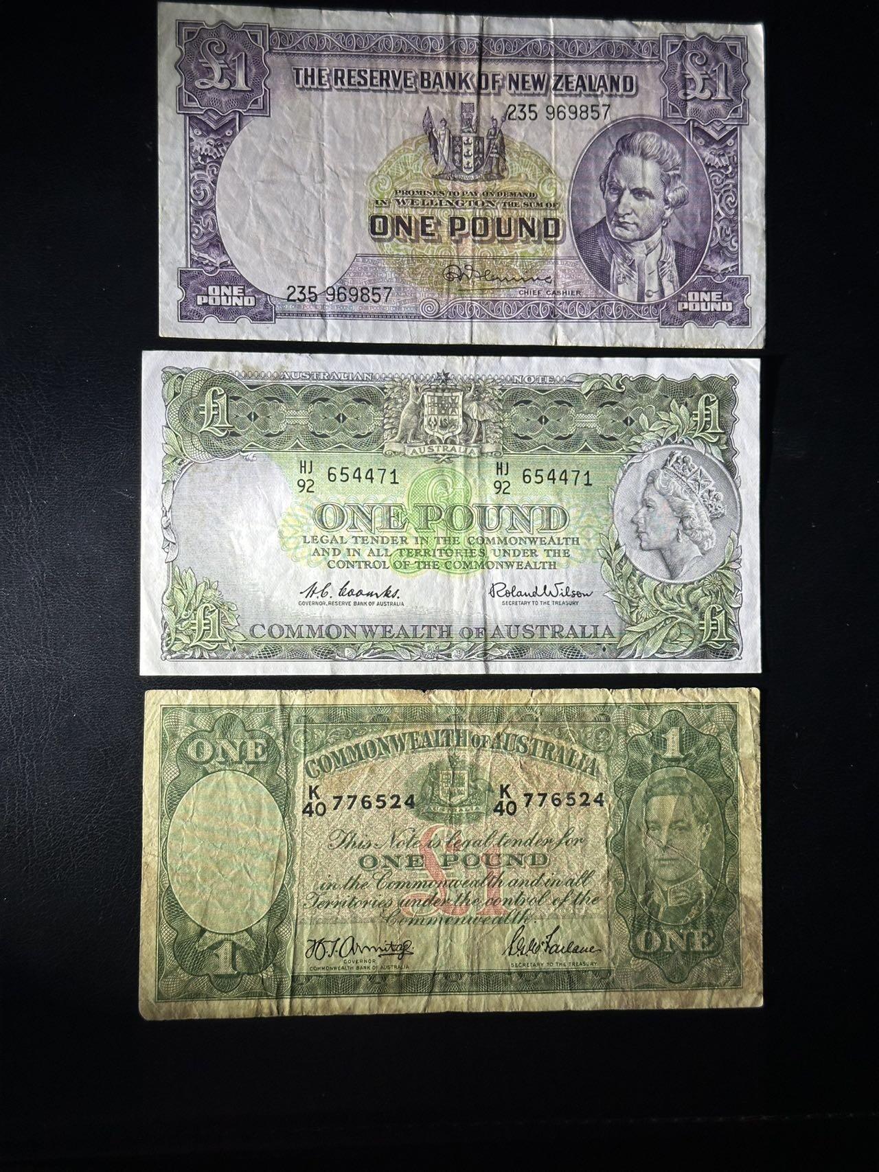 丙午马年开年第三场（大更新） 澳大利亚以及新西兰早期1镑一组三张，流通品相。品种都非常不错！