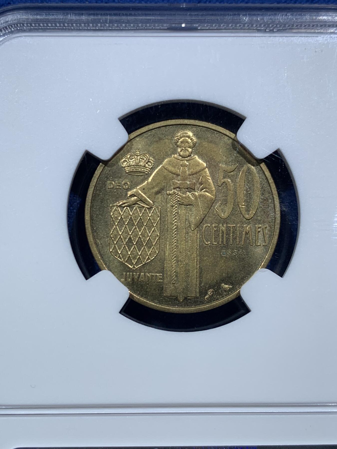 《竞宝斋》第467场 周日，周一 2场连拍 （全场包邮）欢迎送拍 NGC PF64 摩纳哥1962年雷尼尔三世50分 精制样币 少