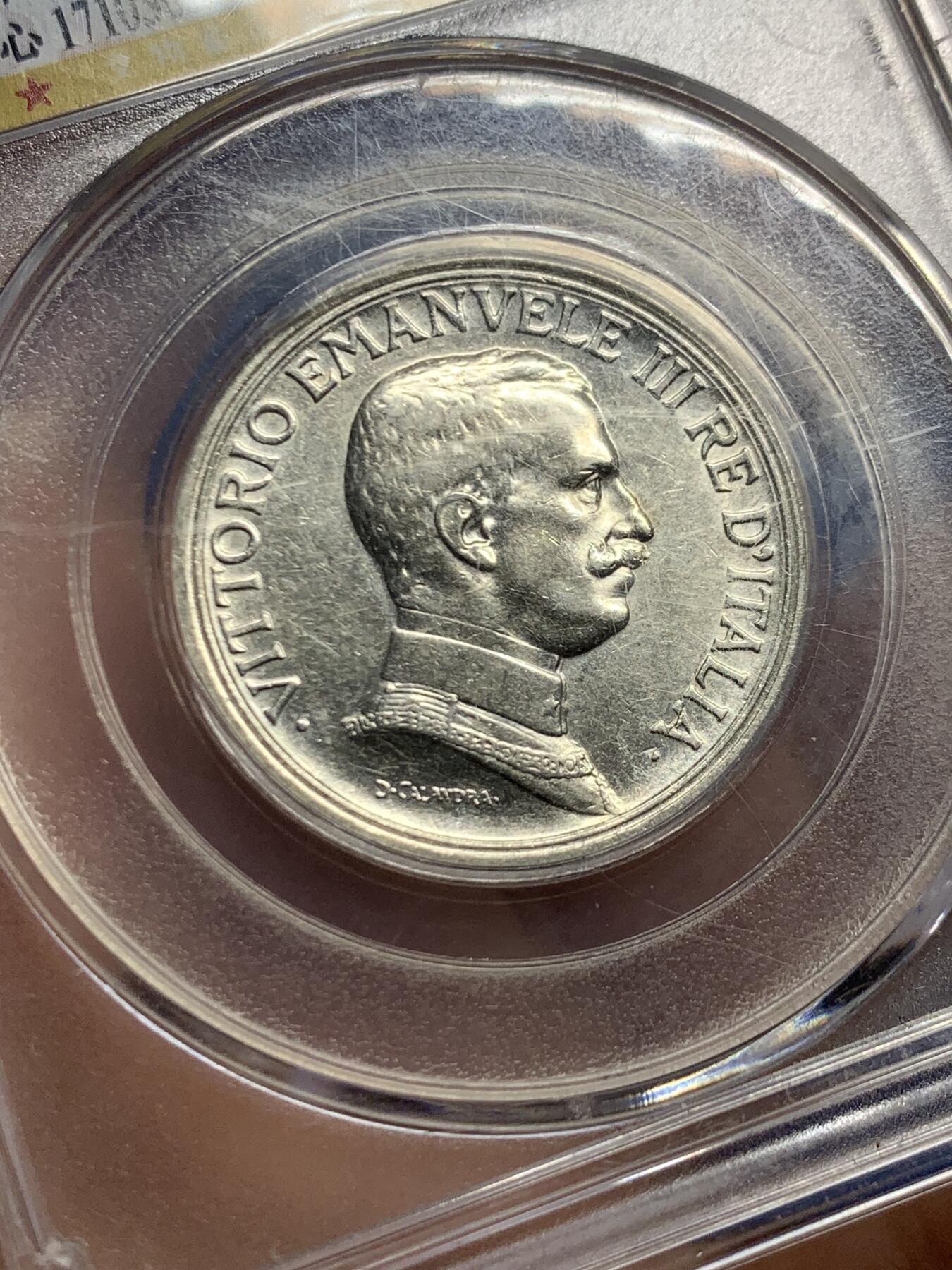 《竞宝斋》第467场 周日，周一 2场连拍 （全场包邮）欢迎送拍 公博 MS64 意大利王国1916年2里拉银币10克