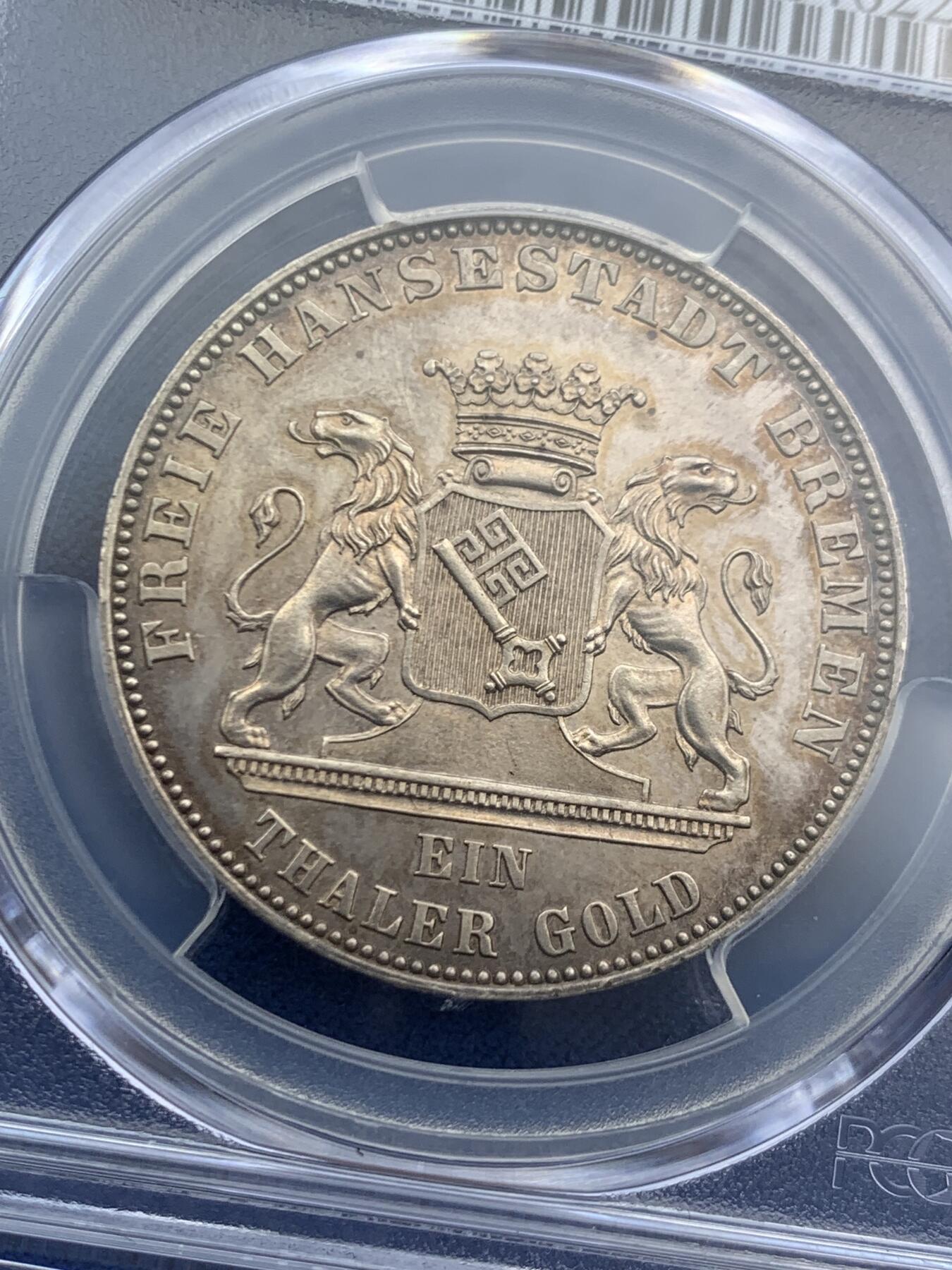 《竞宝斋》第467场 周日，周一 2场连拍 （全场包邮）欢迎送拍 PCGS MS62 德国1863不莱梅纪念德意志民族解放战争50周年泰勒大银币