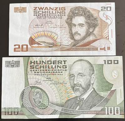 小福收藏拍卖第202期 流通品相裸钞 特惠场 本场全部为欧洲纸币【佣金仅收2% 不设最低佣金 全场包邮】 - 奥地利 1986年 20+1984年 100先令