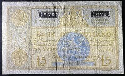 小福收藏拍卖第202期 流通品相裸钞 特惠场 本场全部为欧洲纸币【佣金仅收2% 不设最低佣金 全场包邮】 苏格兰 1966年 5镑