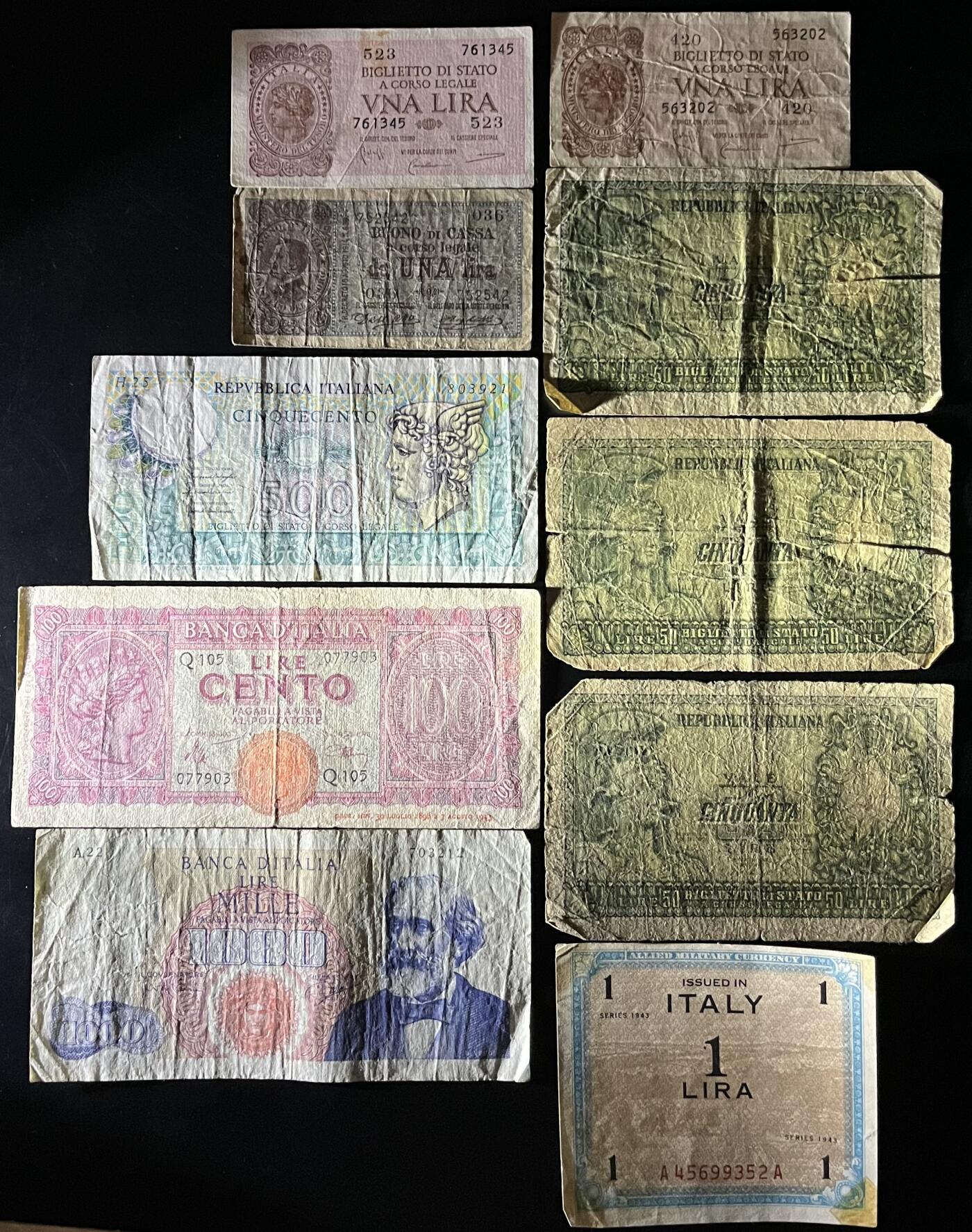 小福收藏拍卖第202期 流通品相裸钞 特惠场 本场全部为欧洲纸币【佣金仅收2% 不设最低佣金 全场包邮】 意大利纸币 1组10张