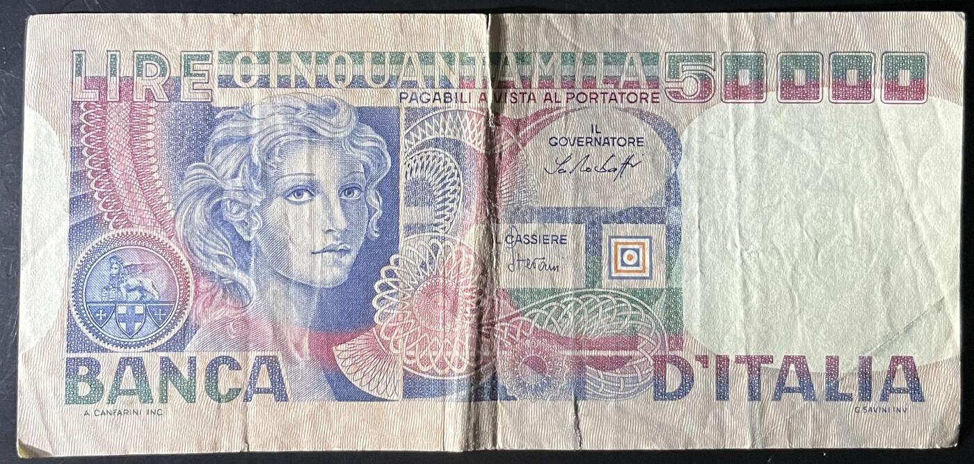 小福收藏拍卖第202期 流通品相裸钞 特惠场 本场全部为欧洲纸币【佣金仅收2% 不设最低佣金 全场包邮】 意大利 1977年 50000里拉 首年份