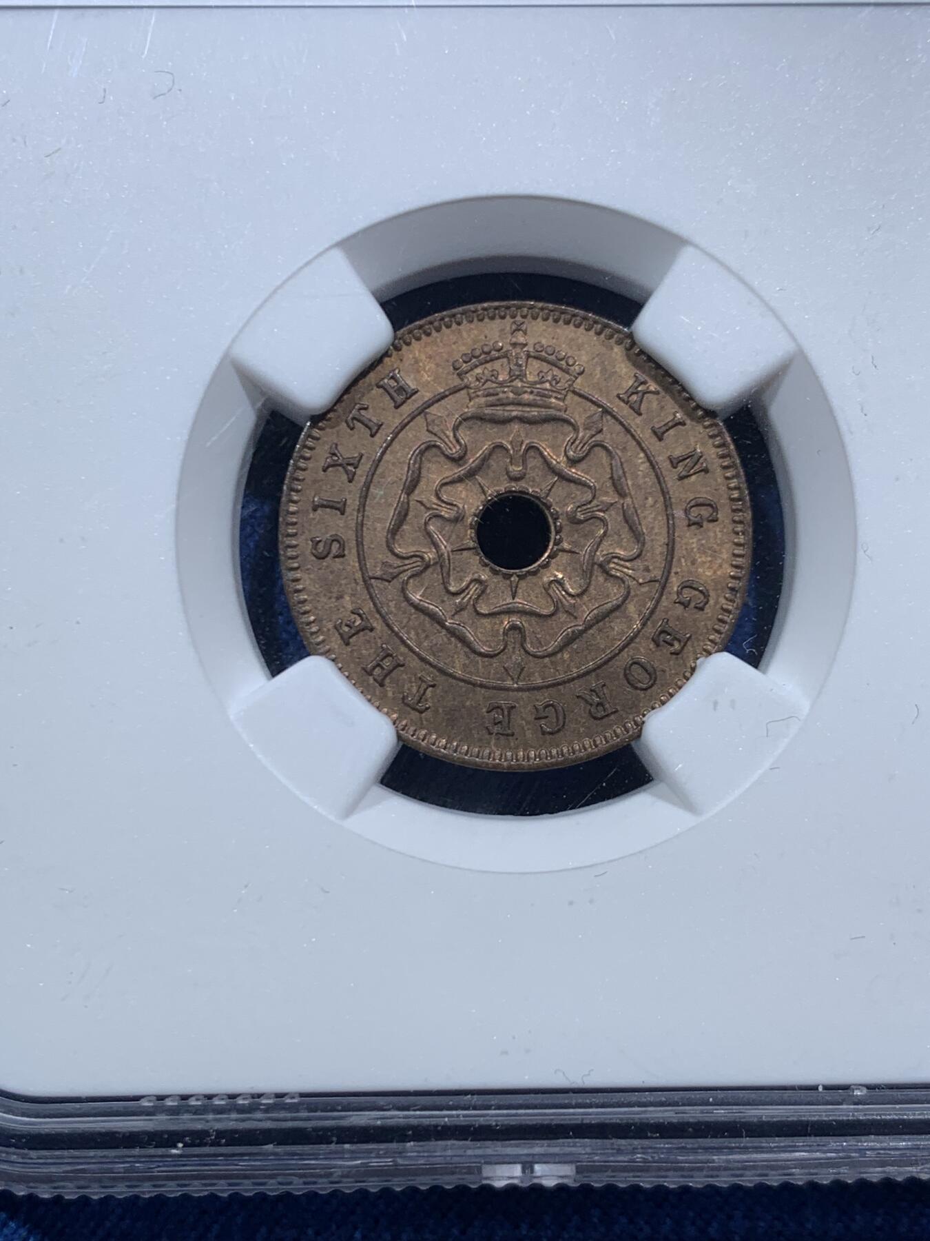 《竞宝斋》第467场 周日，周一 2场连拍 （全场包邮）欢迎送拍 NGC MS64BN 南罗得西亚1951年乔治六世1/2便士