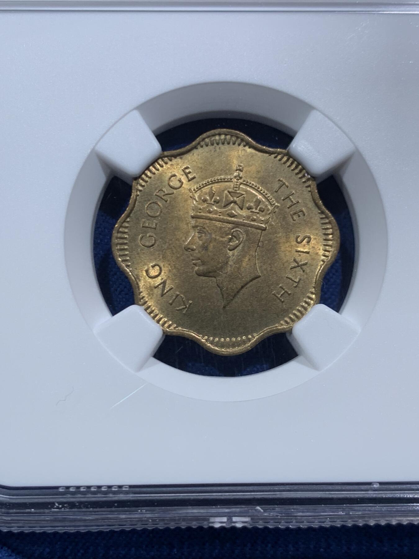 《竞宝斋》第467场 周日，周一 2场连拍 （全场包邮）欢迎送拍 NGC MS63 英属锡兰1951年乔六10分铜币，MS品不多见