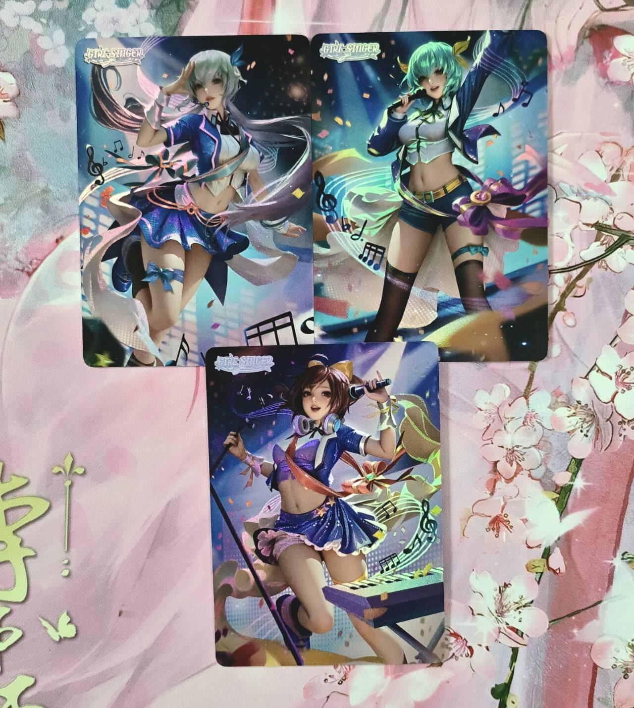 满赠PR！！龙虎卡牌-七七场（满200元包邮，无佣金，每周六结拍，欢迎送拍） 磨砂彩闪3张 鸡腿卡牌 歌姬小套