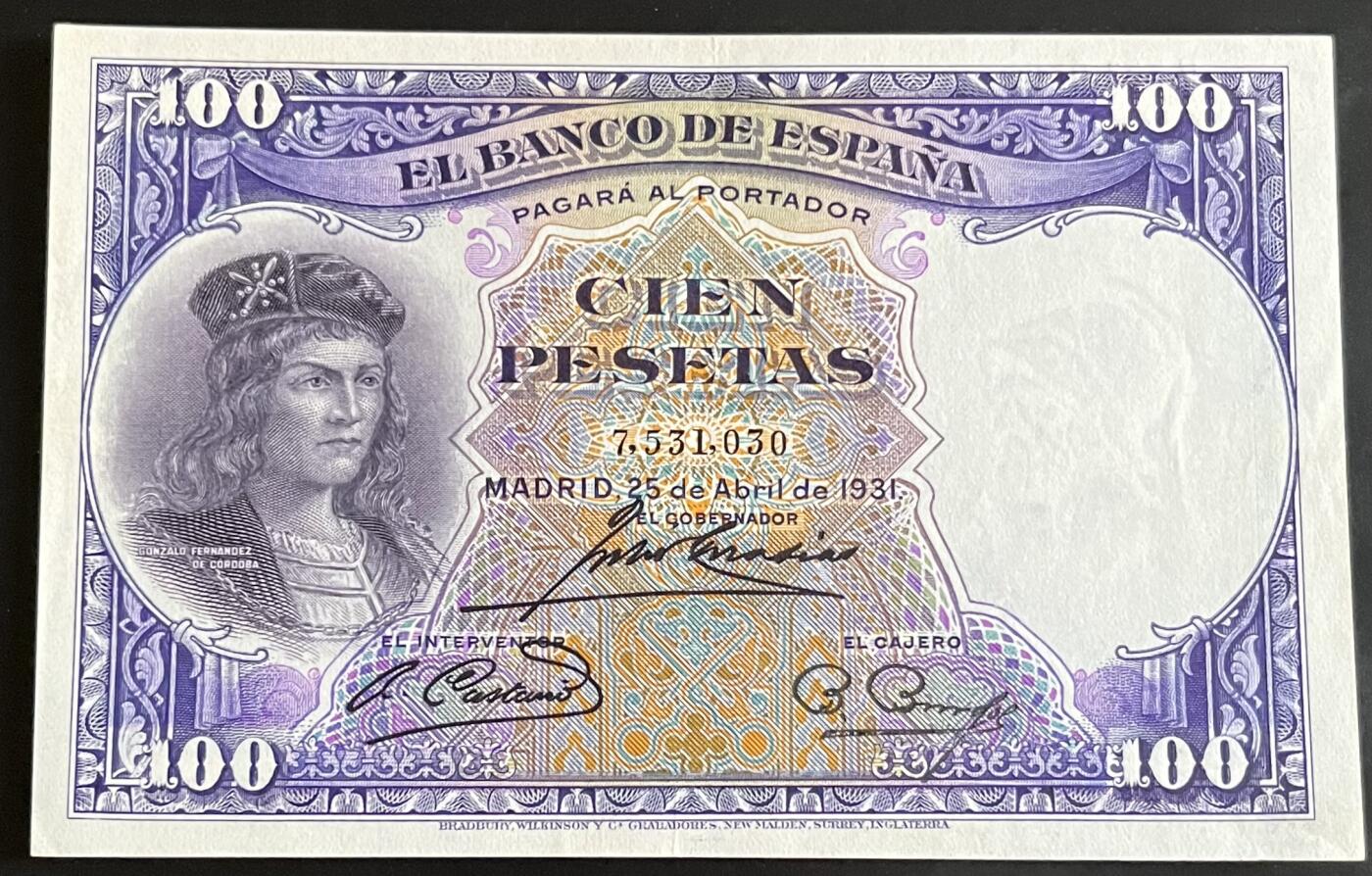 小福收藏拍卖第202期 流通品相裸钞 特惠场 本场全部为欧洲纸币【佣金仅收2% 不设最低佣金 全场包邮】 西班牙 1931年 100比塞塔 AUNC 