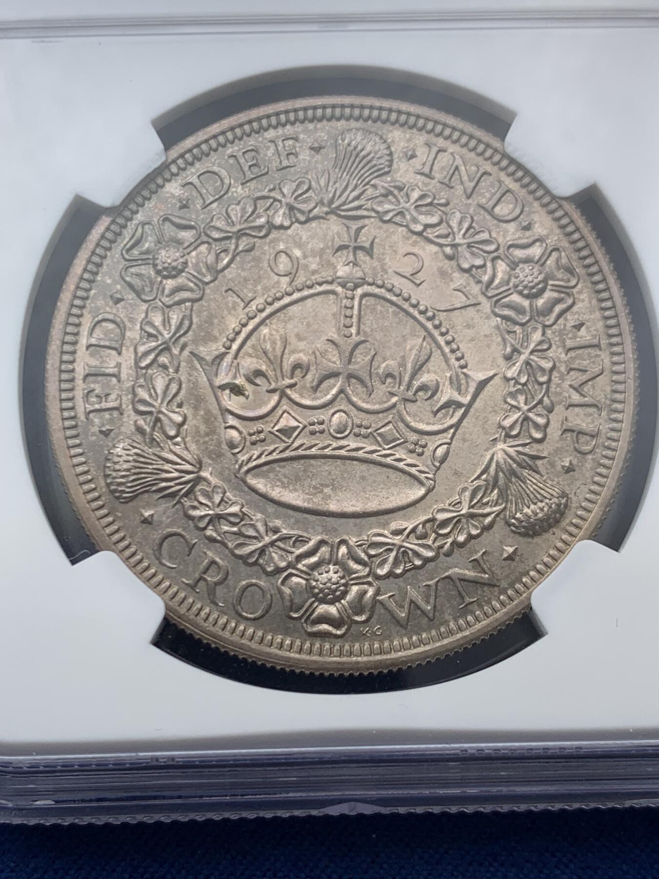 《竞宝斋》第467场 周日，周一 2场连拍 （全场包邮）欢迎送拍 NGC PF63 英国1927年乔治五世花冠精制克朗 发行量15000枚