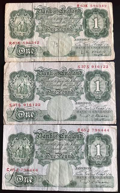 小福收藏拍卖第202期 流通品相裸钞 特惠场 本场全部为欧洲纸币【佣金仅收2% 不设最低佣金 全场包邮】 - 英国1镑 1组3张（含1张豹子号 ）