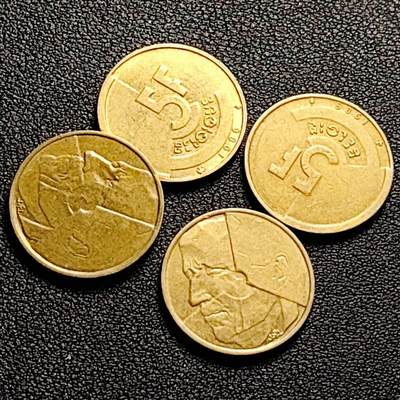 泉币菌-第204场-元宵节专场 本场拍品多 请提前出价 - 一组4枚 比利时5法郎铜币 80年代