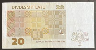 小福收藏拍卖第202期 流通品相裸钞 特惠场 本场全部为欧洲纸币【佣金仅收2% 不设最低佣金 全场包邮】 拉脱维亚 1992年 20拉特 首版 少见
