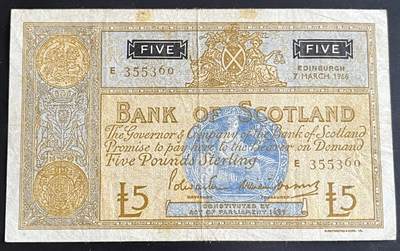小福收藏拍卖第202期 流通品相裸钞 特惠场 本场全部为欧洲纸币【佣金仅收2% 不设最低佣金 全场包邮】 - 苏格兰 1966年 5镑