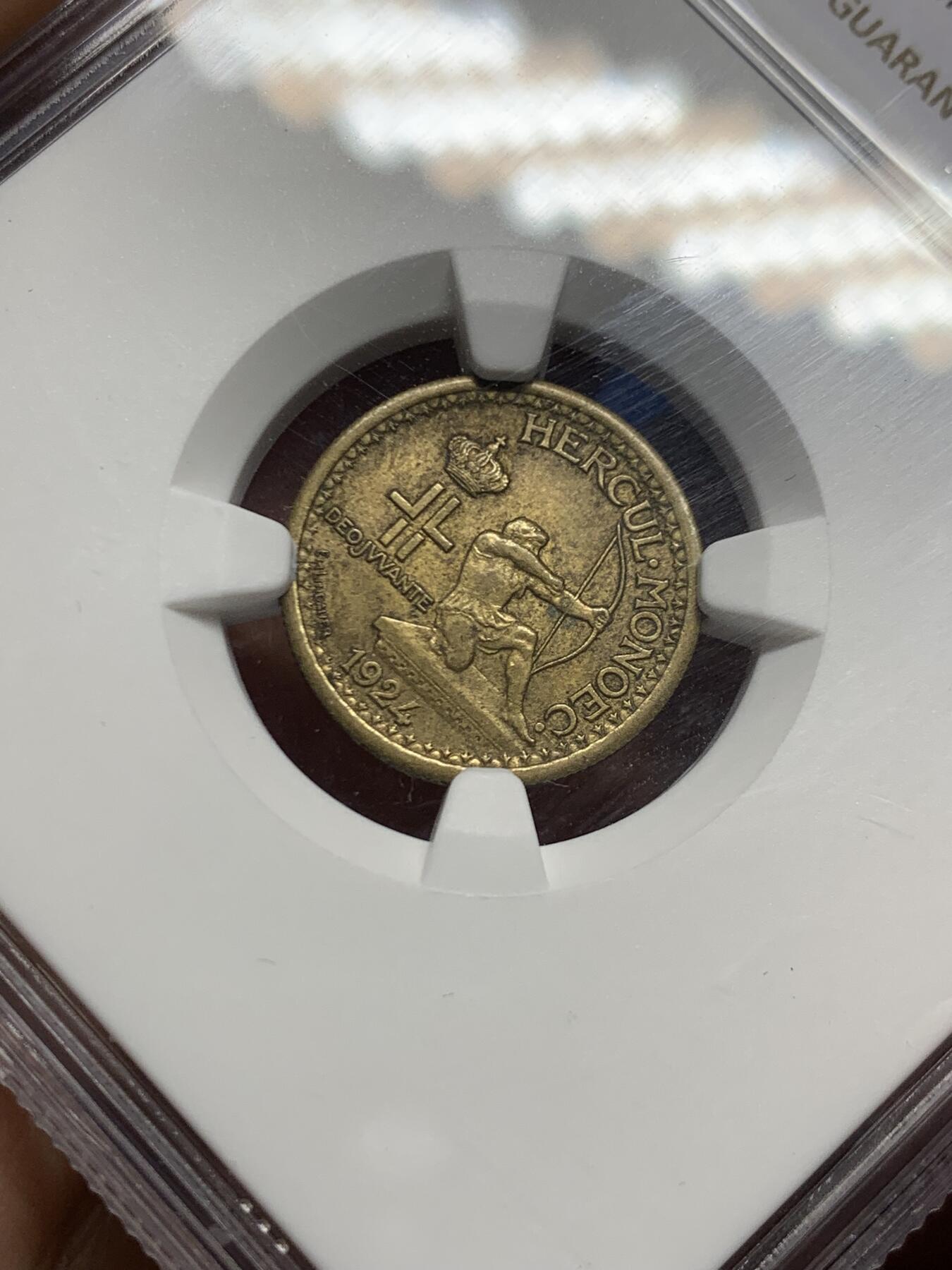 《竞宝斋》第467场 周日，周一 2场连拍 （全场包邮）欢迎送拍 NGC MS62 摩纳哥1924年路易二世50分