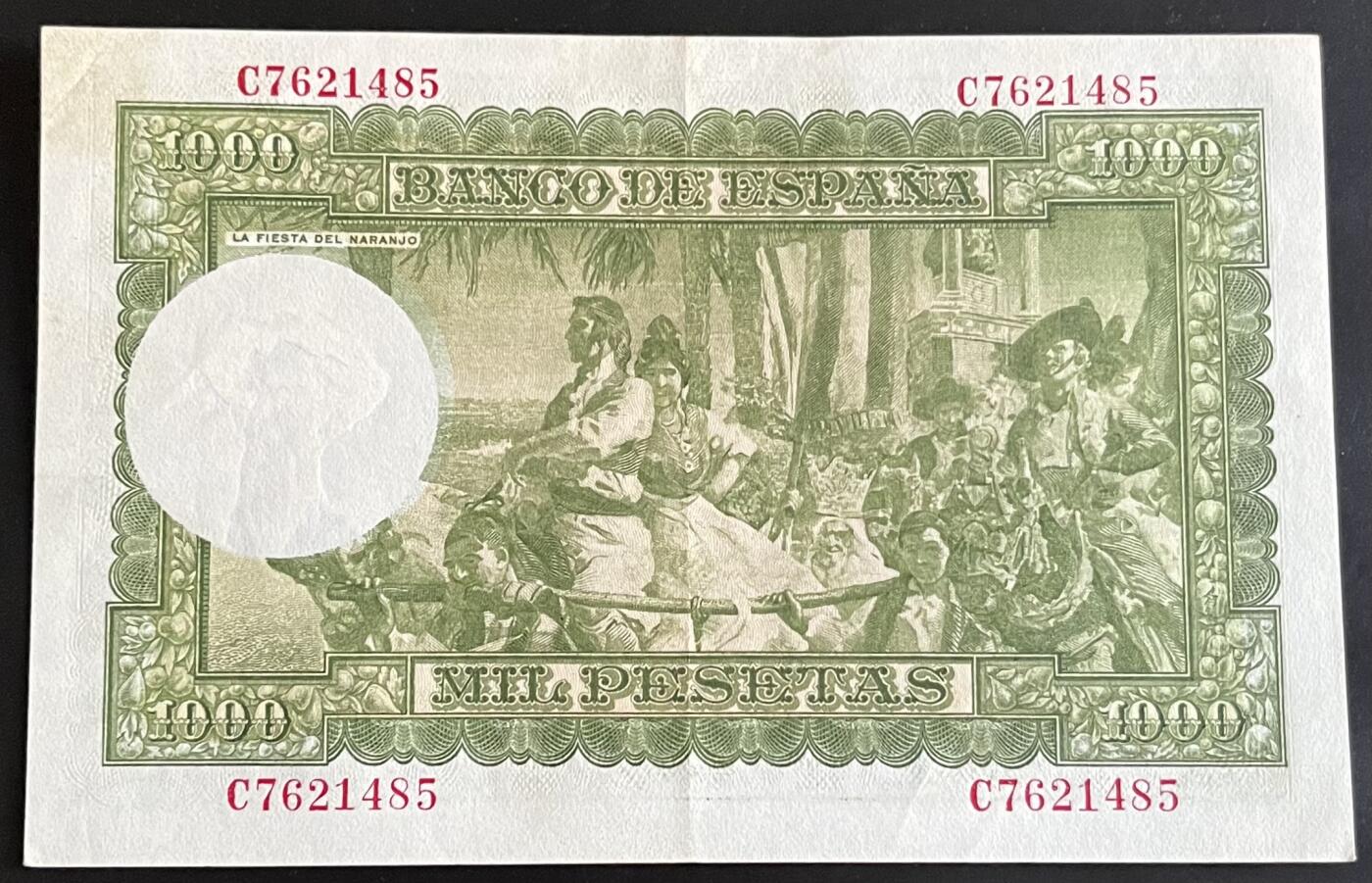 小福收藏拍卖第202期 流通品相裸钞 特惠场 本场全部为欧洲纸币【佣金仅收2% 不设最低佣金 全场包邮】 西班牙 1951年 1000比塞塔 AUNC