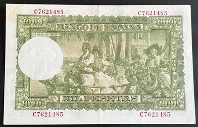 小福收藏拍卖第202期 流通品相裸钞 特惠场 本场全部为欧洲纸币【佣金仅收2% 不设最低佣金 全场包邮】 西班牙 1951年 1000比塞塔 AUNC