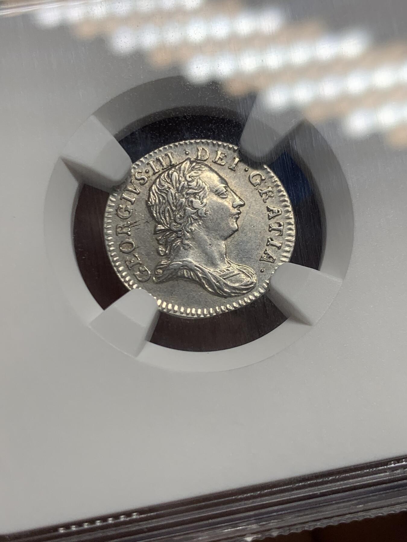 《竞宝斋》第467场 周日，周一 2场连拍 （全场包邮）欢迎送拍 NGC AU55 英国1762年乔治三世3便士濯足币 光度好