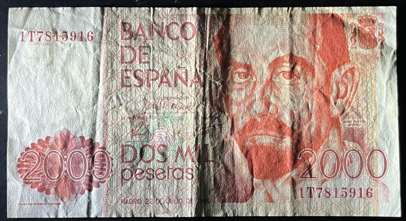 小福收藏拍卖第202期 流通品相裸钞 特惠场 本场全部为欧洲纸币【佣金仅收2% 不设最低佣金 全场包邮】 西班牙 1980年 2000比塞塔