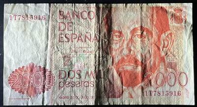 小福收藏拍卖第202期 流通品相裸钞 特惠场 本场全部为欧洲纸币【佣金仅收2% 不设最低佣金 全场包邮】 西班牙 1980年 2000比塞塔