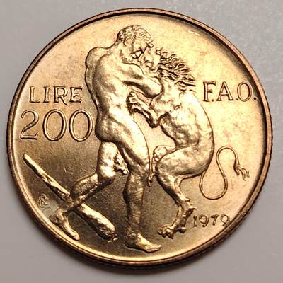 布加迪🐬～世界钱币(上海)🌾第 278 期 /  各国套币和散币 - 圣马力诺🇸🇲 1979年 200里拉 FAO纪念币