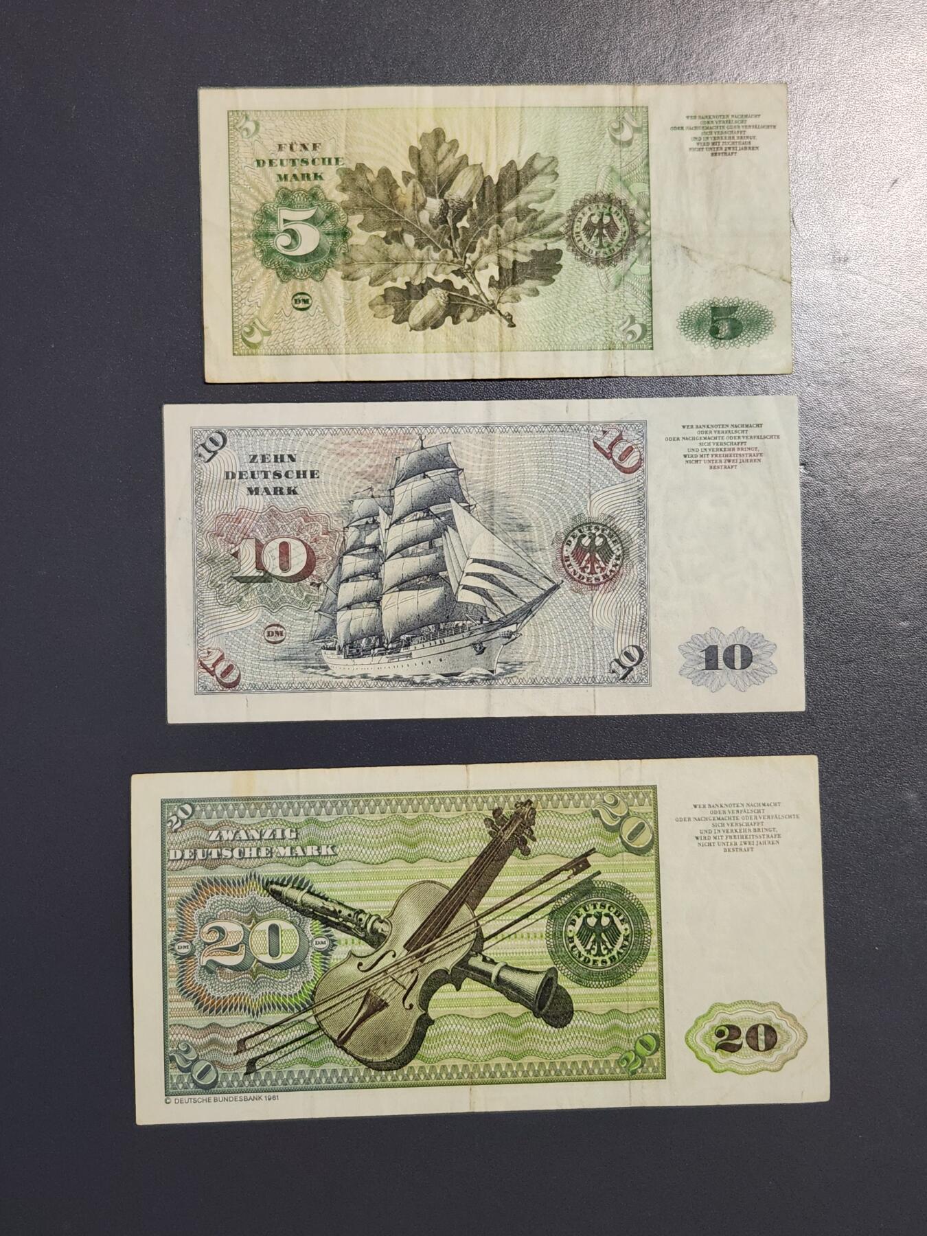 3月2号晚上8点 外国纸币自动截拍第33场 德国5-10-20马克 原票一组