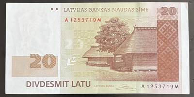 小福收藏拍卖第202期 流通品相裸钞 特惠场 本场全部为欧洲纸币【佣金仅收2% 不设最低佣金 全场包邮】 - 拉脱维亚 2009年 20拉特 末版 AUNC