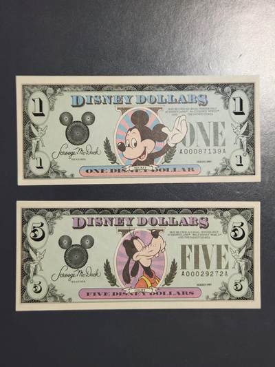 3月2号晚上8点 外国纸币自动截拍第33场 - 迪士尼1989年近新一套