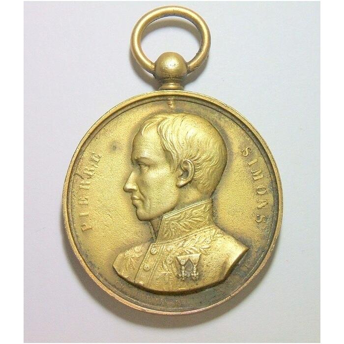 法国1834年 科学家西蒙斯高浮雕精制大镀金章 光边 48MM 鎏金工艺（蘸金水）金层要厚