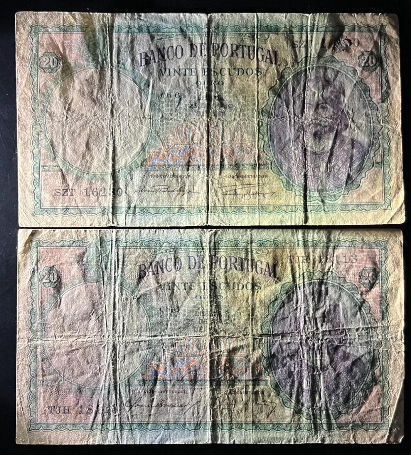 小福收藏拍卖第202期 流通品相裸钞 特惠场 本场全部为欧洲纸币【佣金仅收2% 不设最低佣金 全场包邮】 葡萄牙 1954年 20埃斯库多 1组2张