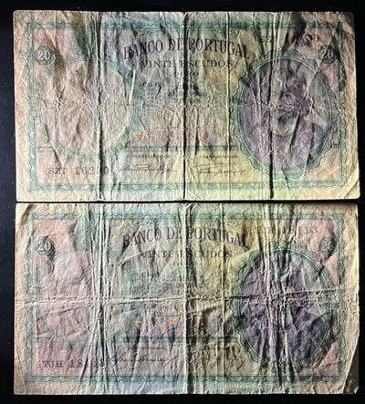 小福收藏拍卖第202期 流通品相裸钞 特惠场 本场全部为欧洲纸币【佣金仅收2% 不设最低佣金 全场包邮】 葡萄牙 1954年 20埃斯库多 1组2张