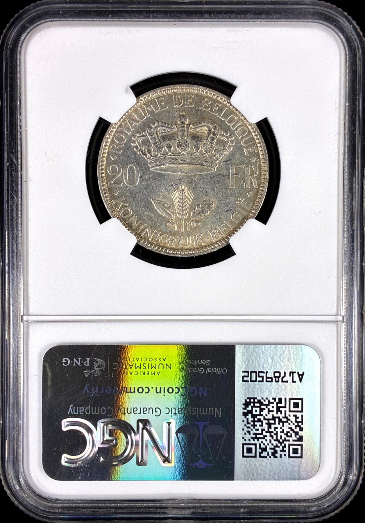 【雨安】【直播拍卖】【第0126期-评级币章】2026-03-07 周六 19:30 (金价1176, 银价22.16) [评级欧洲] Belgium 比利时 20法郎 1935年 阿尔贝托  NGC-UNC