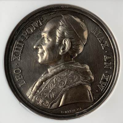 掌中浮雕-藏着的欧洲第053场 - NGC UNC : 1891年梵蒂冈教皇利奥十三世，教皇天文观测台重建银章，43mm