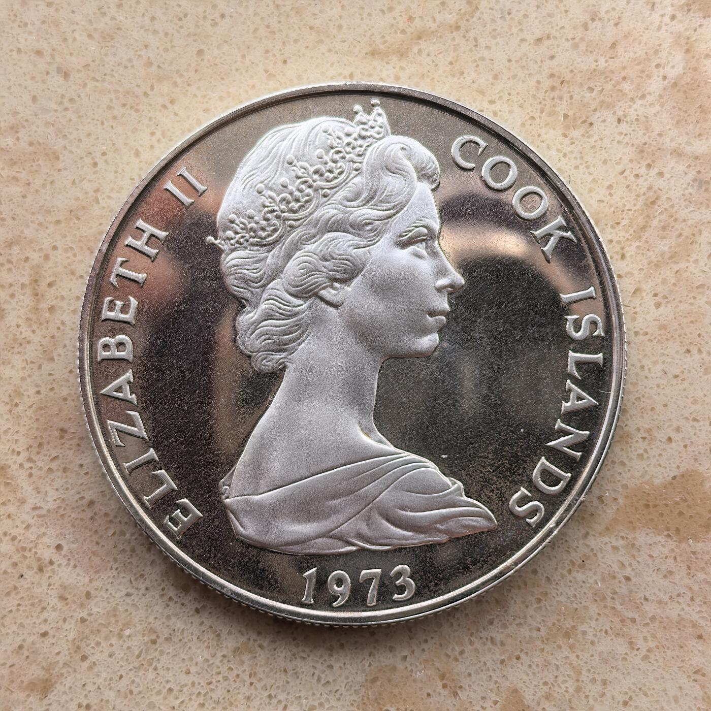 道一币馆币章第一百六十八场 库克岛1973年詹姆斯·库克船长的第二次太平洋航行200周年2.5元银币  27.35g 925s 12000