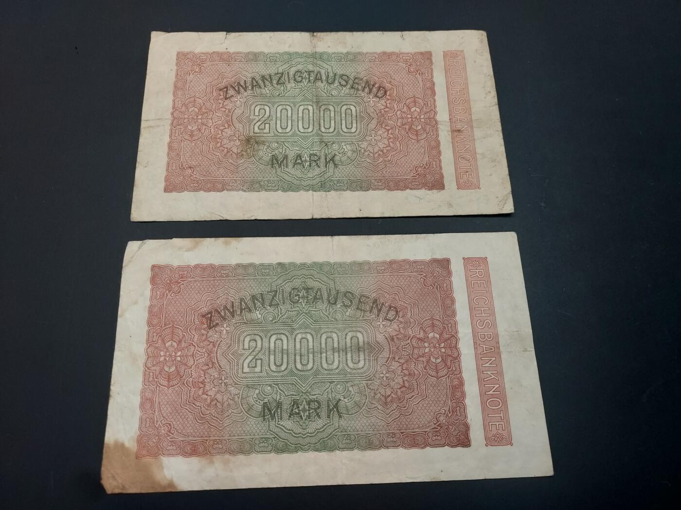 博彦收藏   3月7日 8点钱币专场 全场包邮 1923 德国马克 2张 流通品